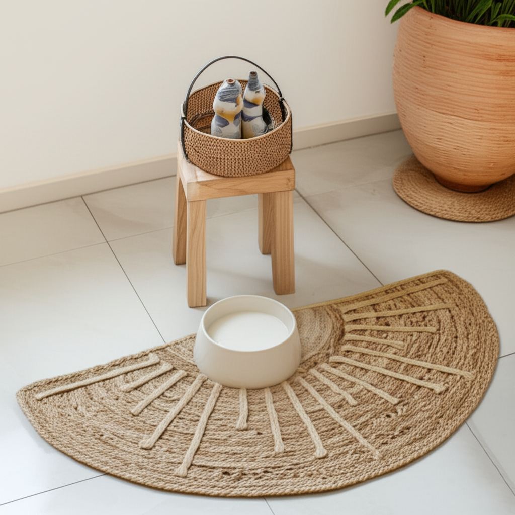 Boho Braided  Jute Sunshine Half Circle Natural handmade Door Mat - Jute Natural Fiber Half Circle Rug for Living Room Entryway, Farmhouse, Home Décor, Indoor Rugs Jute Door mat for Bathroom, Kitchen (Natural, 35 x 65 cm)