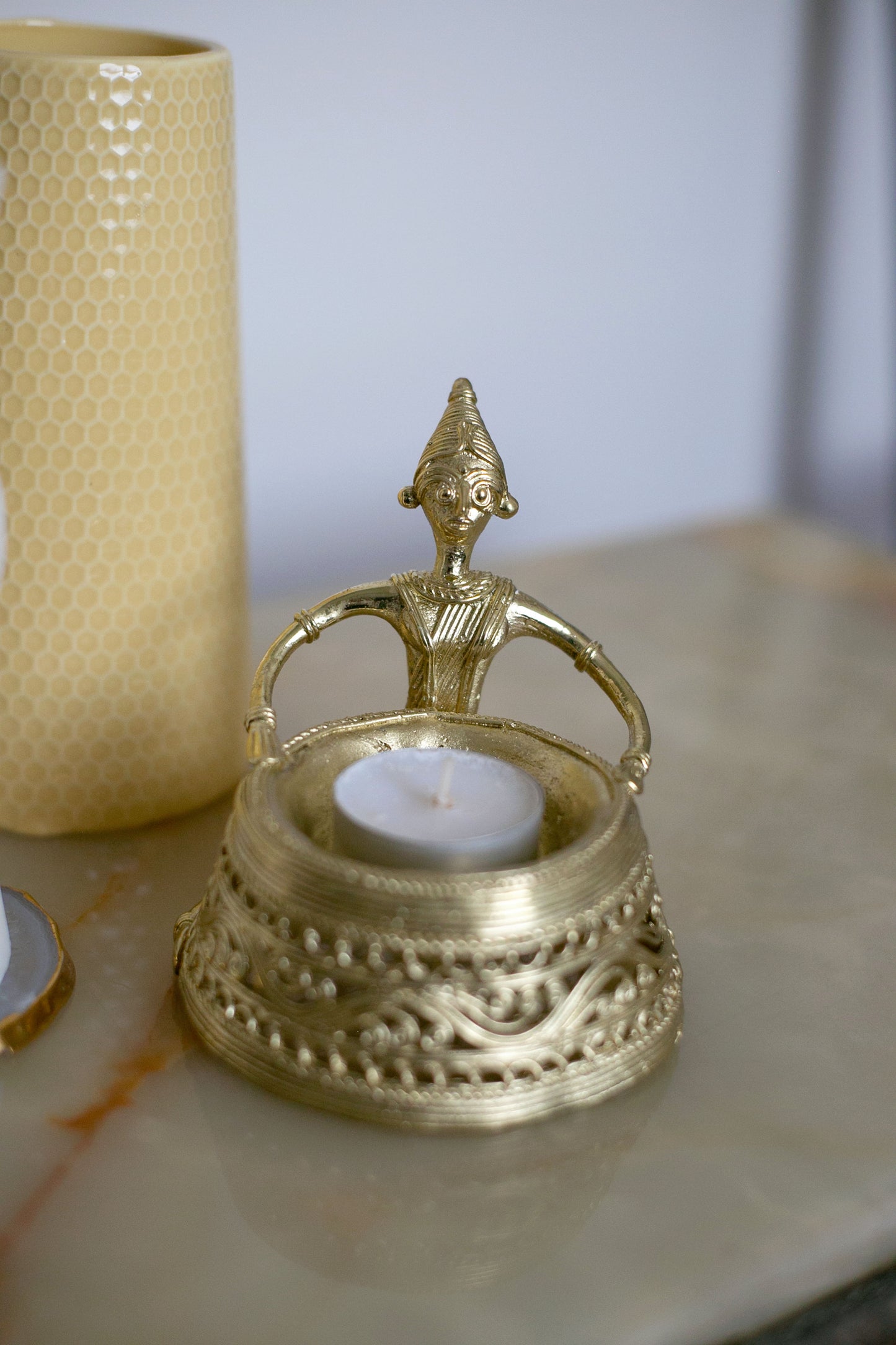 Brass Premium Tealight stand holder with Statue