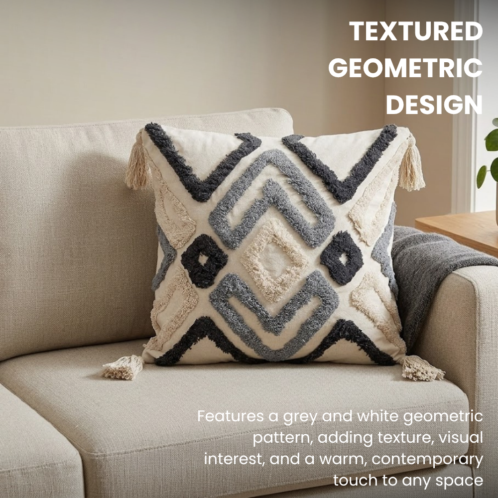 Cotton Tufted Cushion Covers Grey & White (Set of 4)