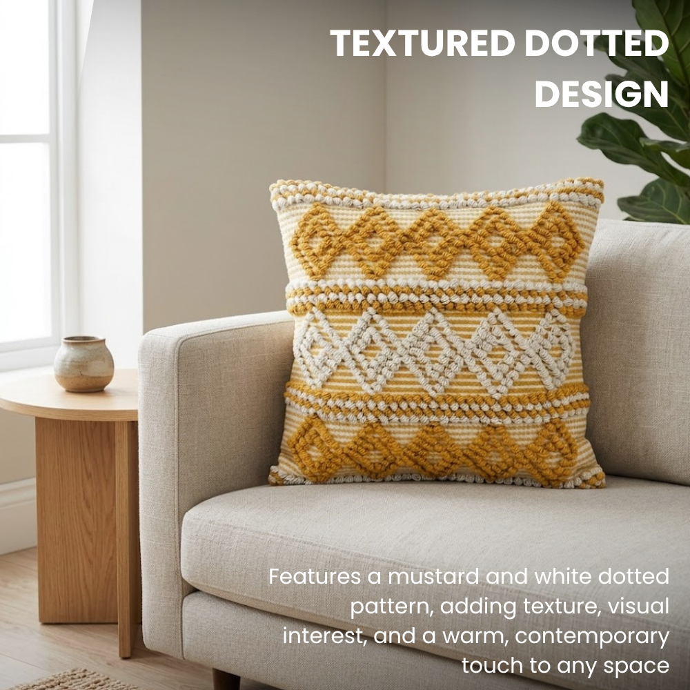Mustard & White Dots Cotton Cushion Covers Set of 2