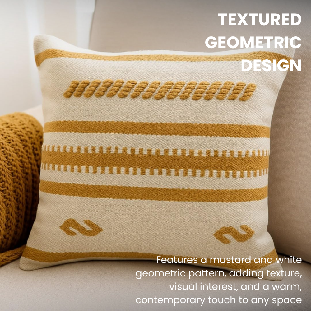 Pure Yellow tan Cotton Cushion Covers, Family Design (Set of 4)
