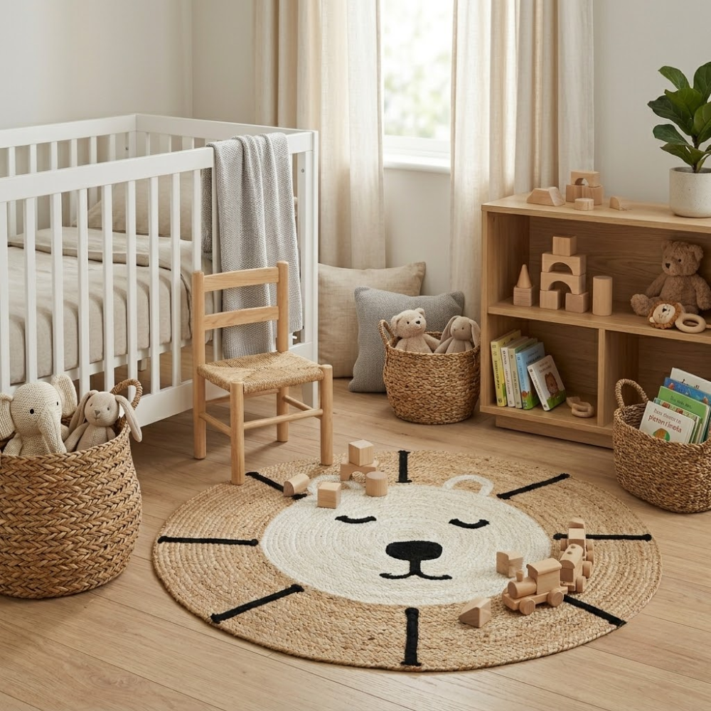 Kids Jute Lion Round Rug 90x90cm