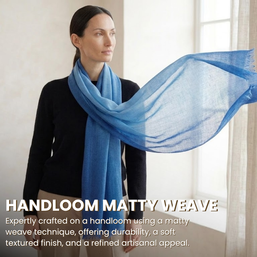 Navy Blue Wool Ombré Scarf, Handloom 70x180cm