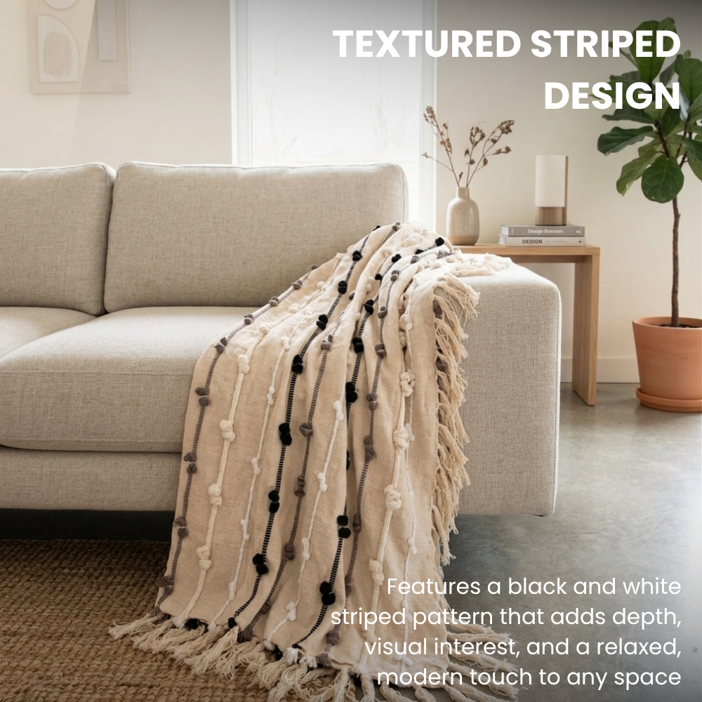 Classic Black & White Cotton Sofa Throw 50x60in