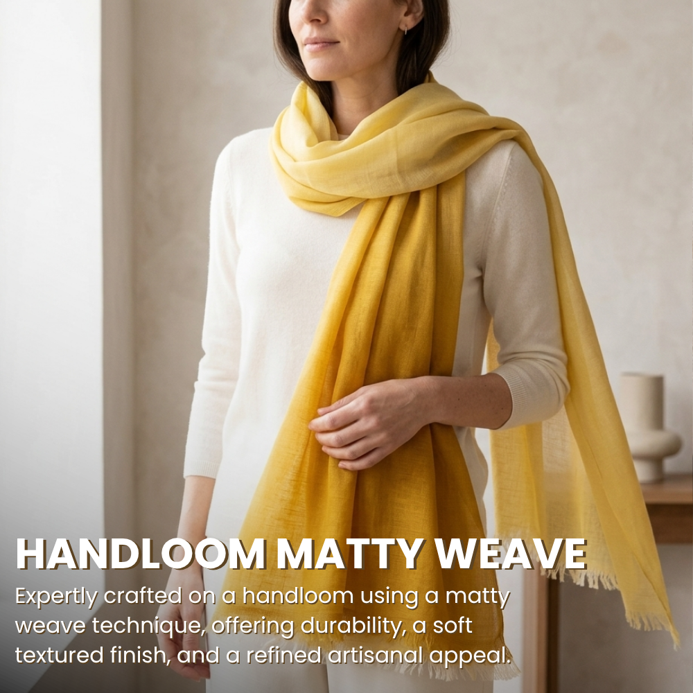 Gold & Yellow Wool Ombré Scarf, Handloom 70x180cm