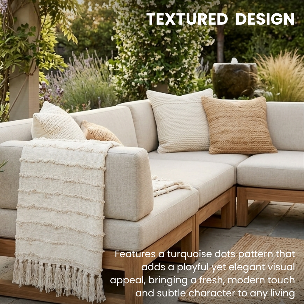 Beige Striped Cotton Sofa Throw 50x60in