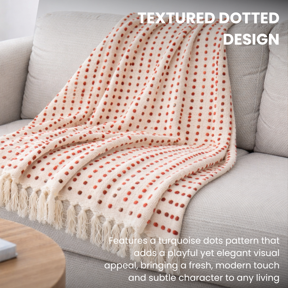 Multicolour Red Dots Acrylic Cotton Throw 50x70in