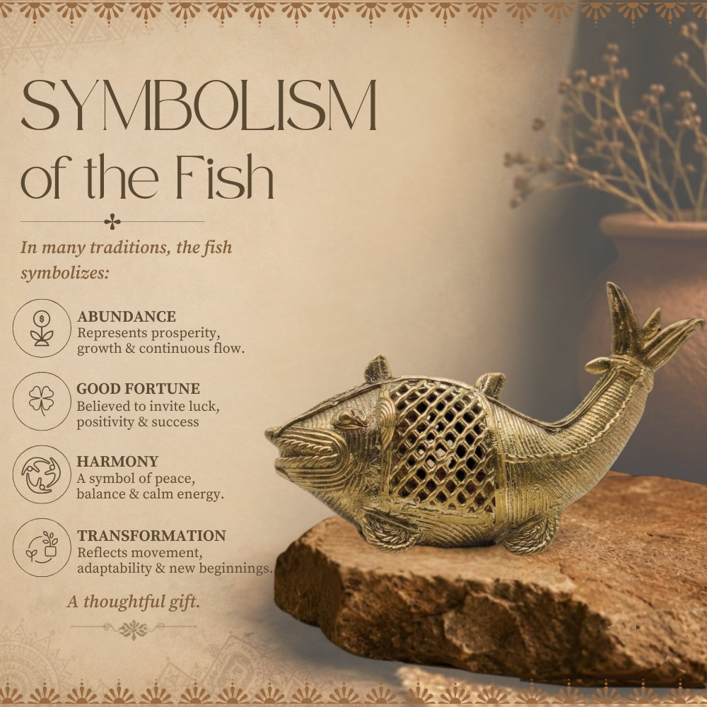 Handmade Dhokra Golden Fish Statue