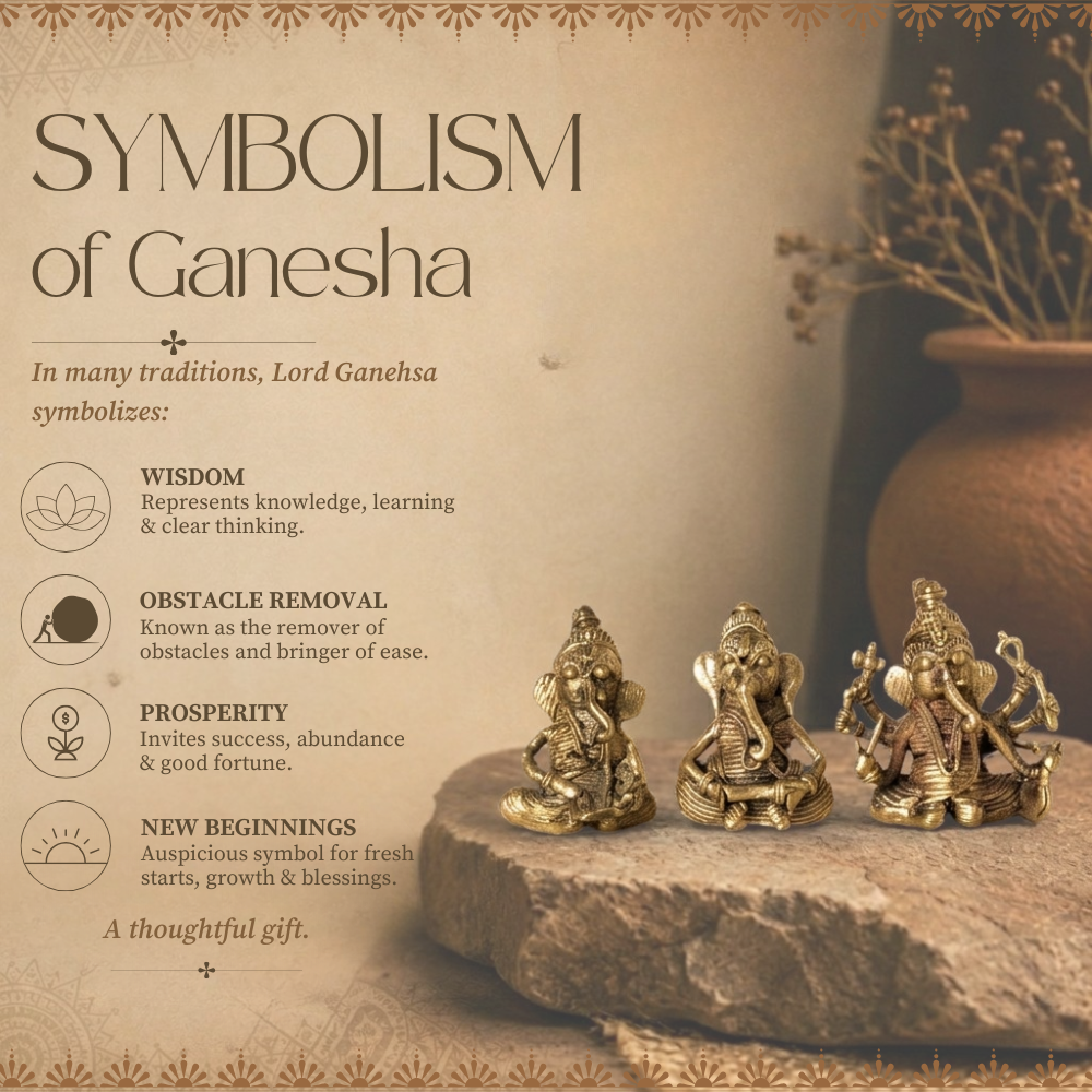 Handmade Brass Dhokra Tiny Ganesh Set of 5