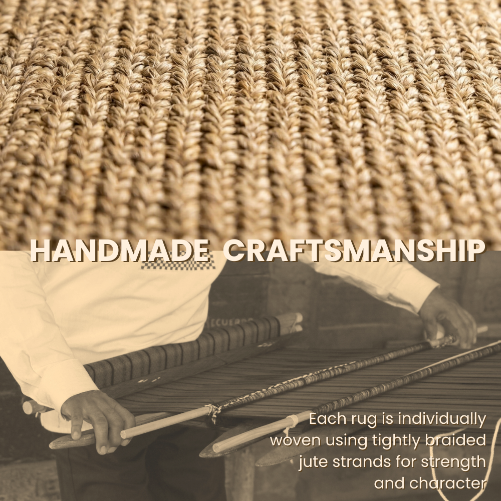 Handwoven Rectangle Jute Carpet Mat, Farmhouse Runner