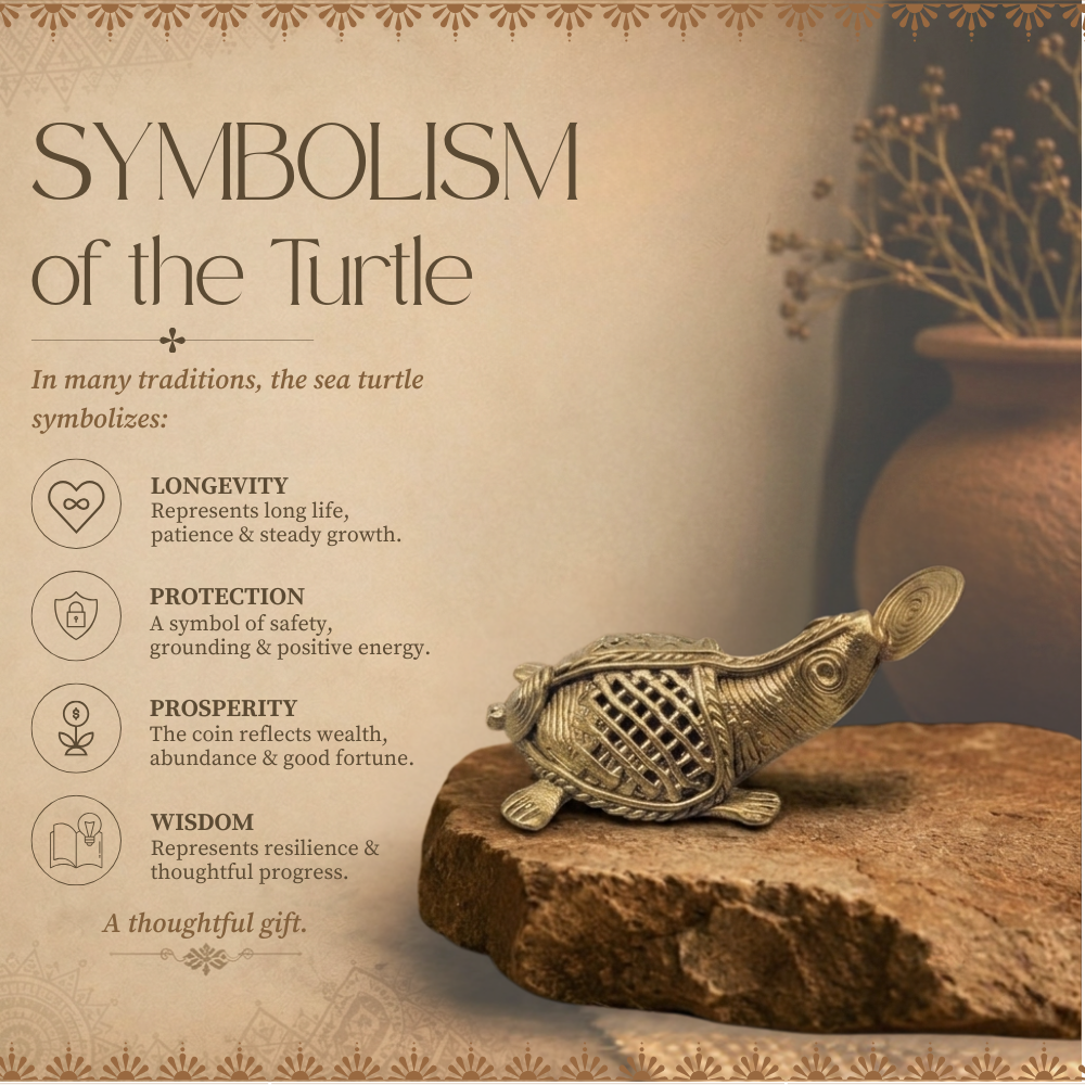 Handmade Brass Sea Turtle Statue with Coin Feature