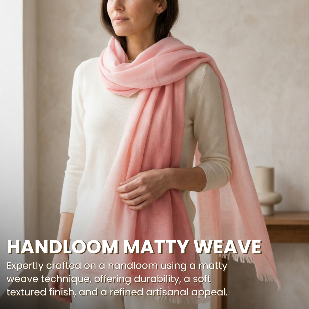 Pink & White Wool Ombré Scarf, Handloom 70x180cm