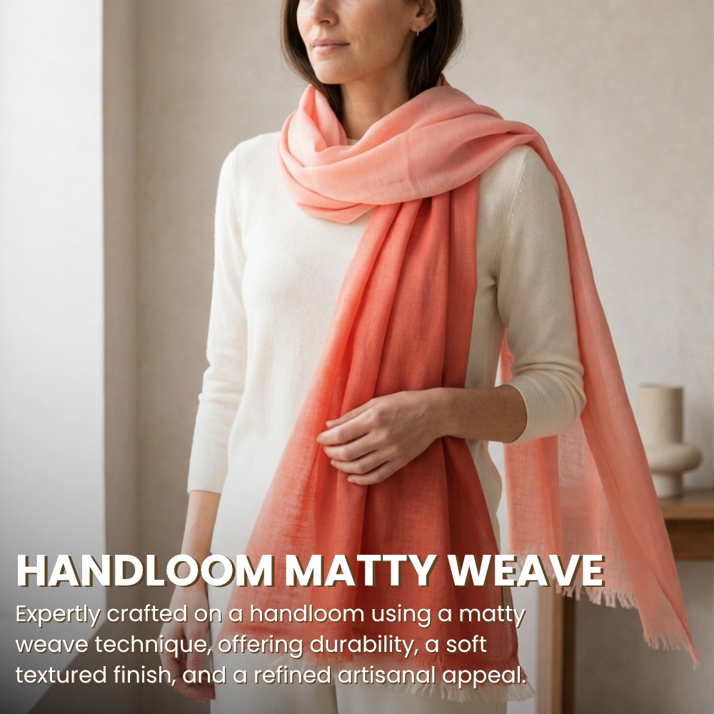 Peach & White Wool Ombré Scarf, Handloom