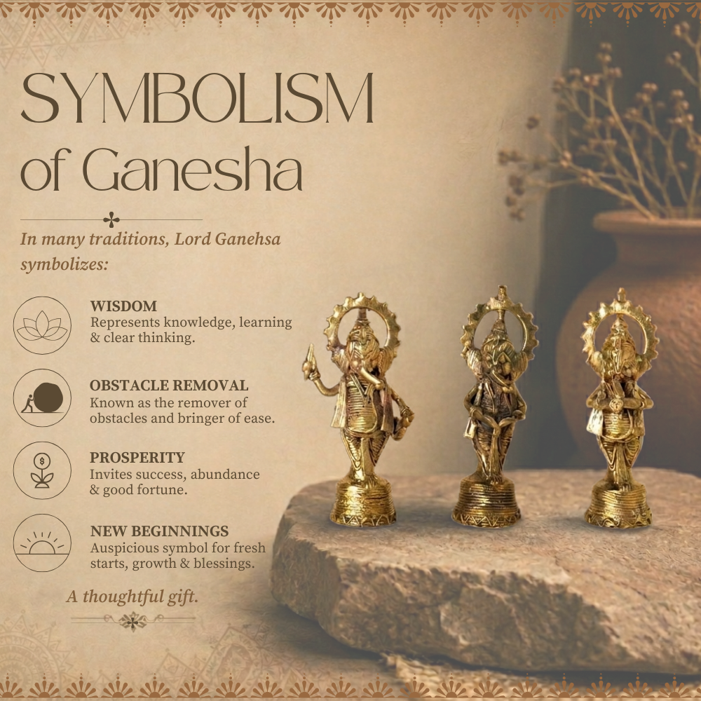 Handmade Dhokra Lord Ganesh Brass Figurine (Set of 5)