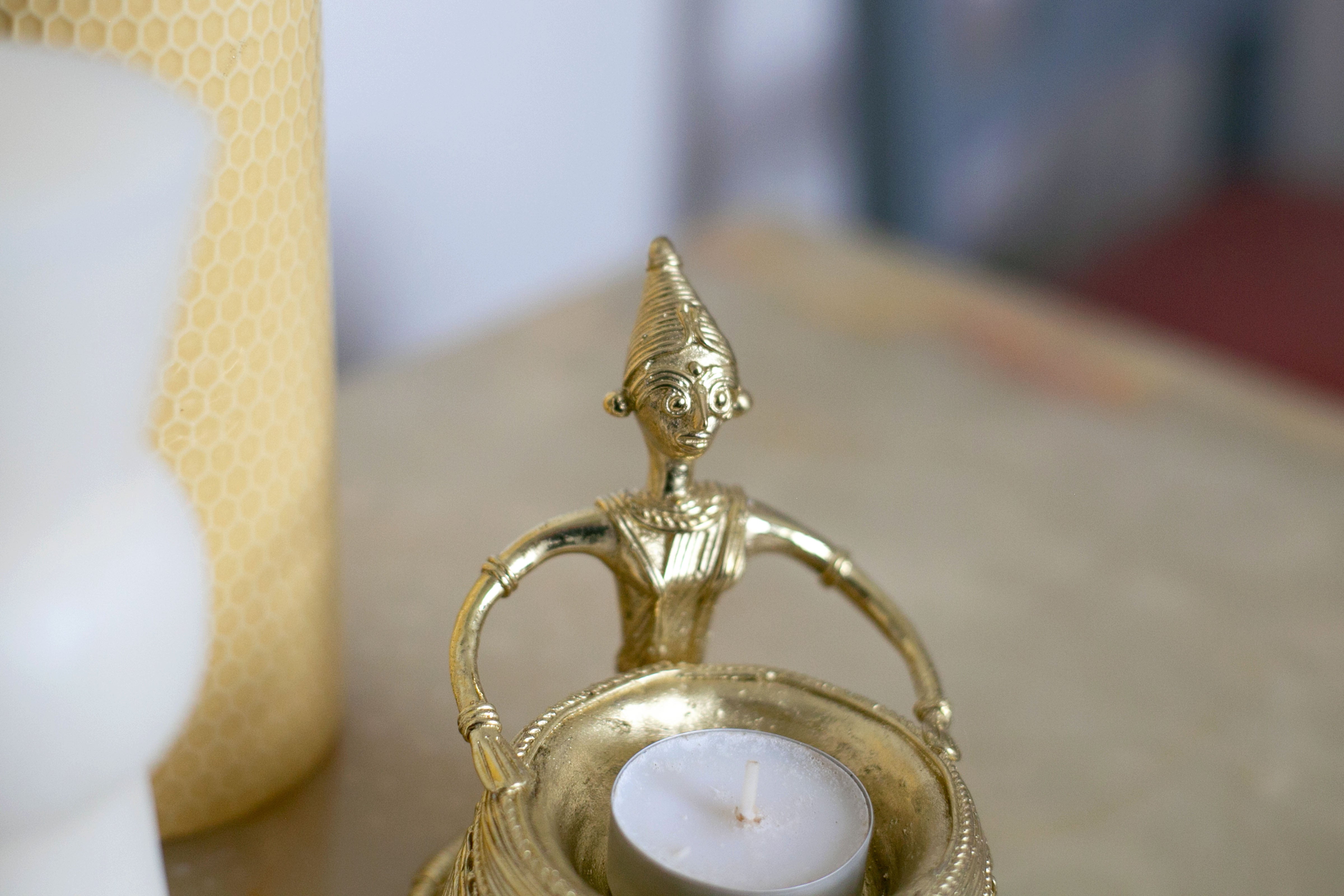 Vintage brass tealight holder with elegant pattern