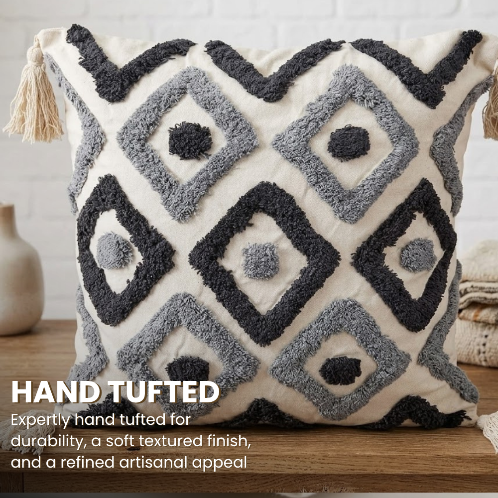 Cotton Tufted Cushion Covers Grey & White (Set of 4)