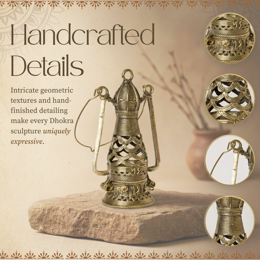 Handmade Dhokra Brass Vintage Style Lantern Showpiece from Ancient India
