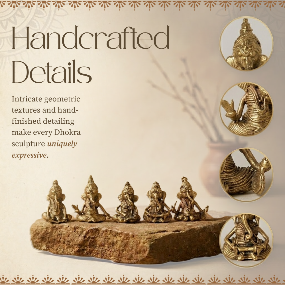 Handmade Brass Dhokra Tiny Ganesh Set of 5