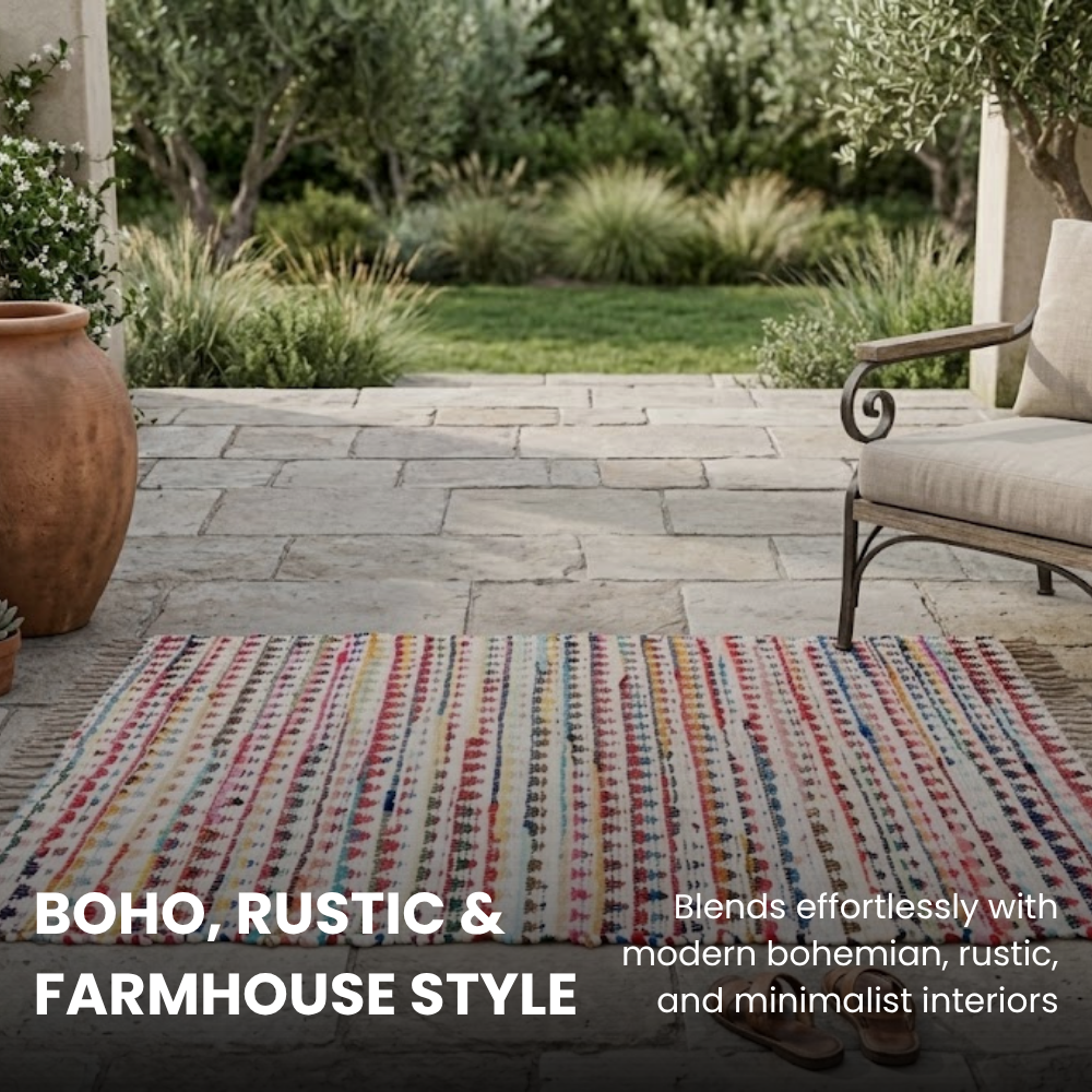 Stripe Chindi Rag Rug, Recycled Cotton