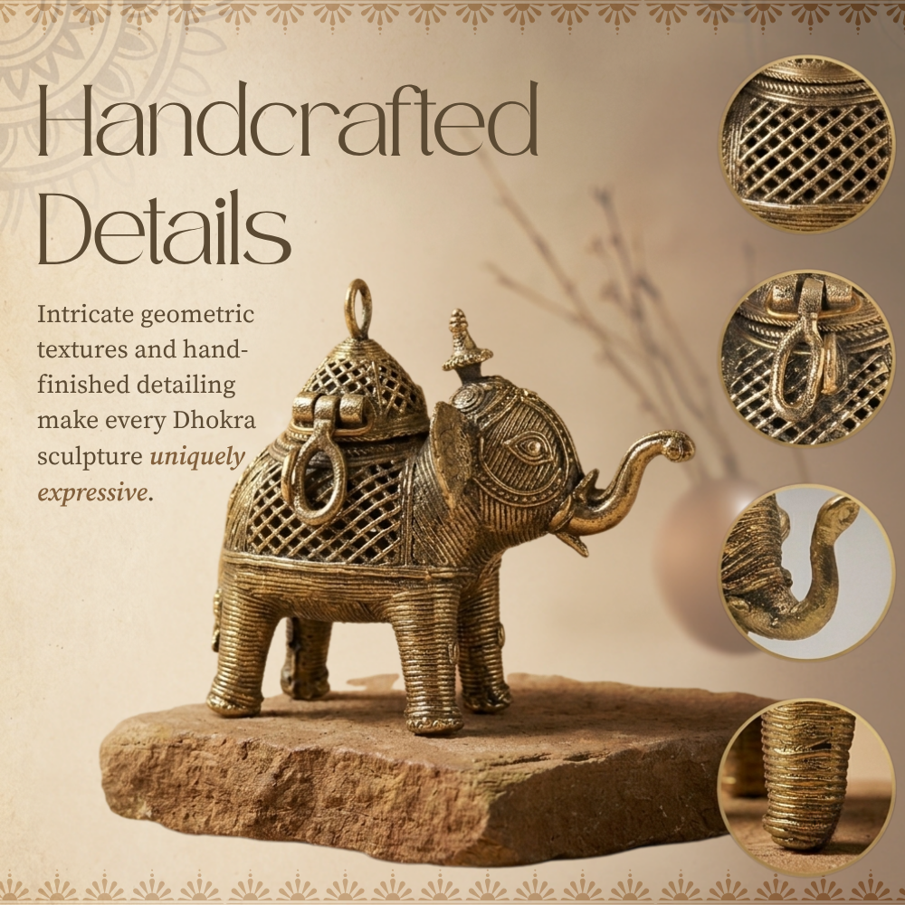 Handmade Dhokra Brass Elephant Jewellery Box