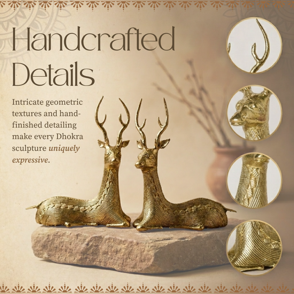 Handmade Brass Sitting Deer Pair (Pack of 2)