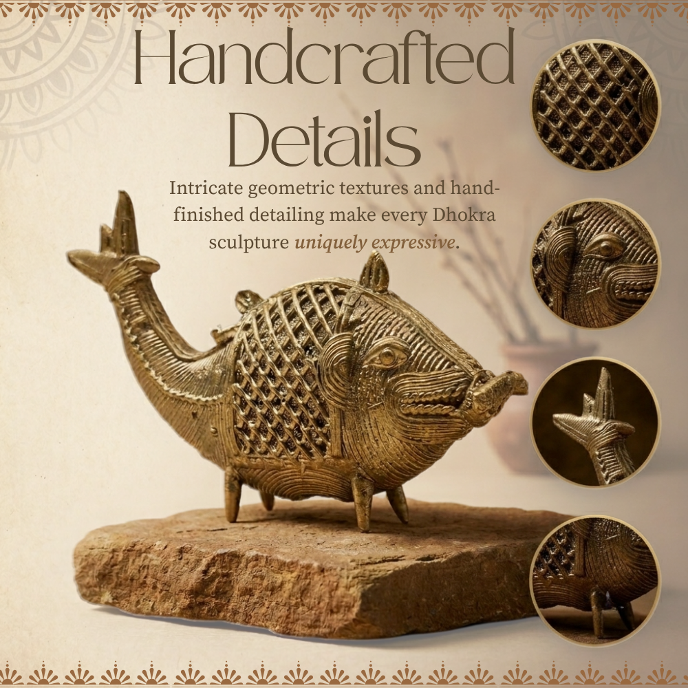 Handmade Dhokra Golden Fish Statue