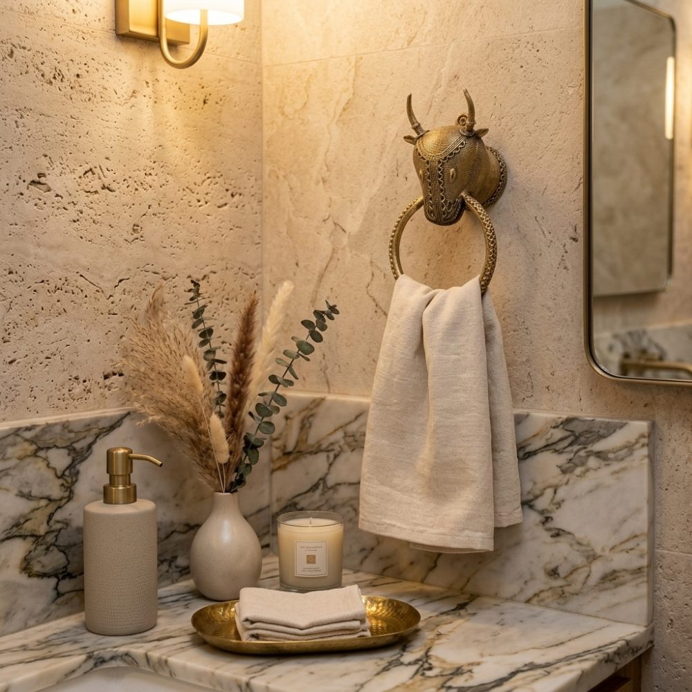 Vintage-Style Brass Bull Towel Holder