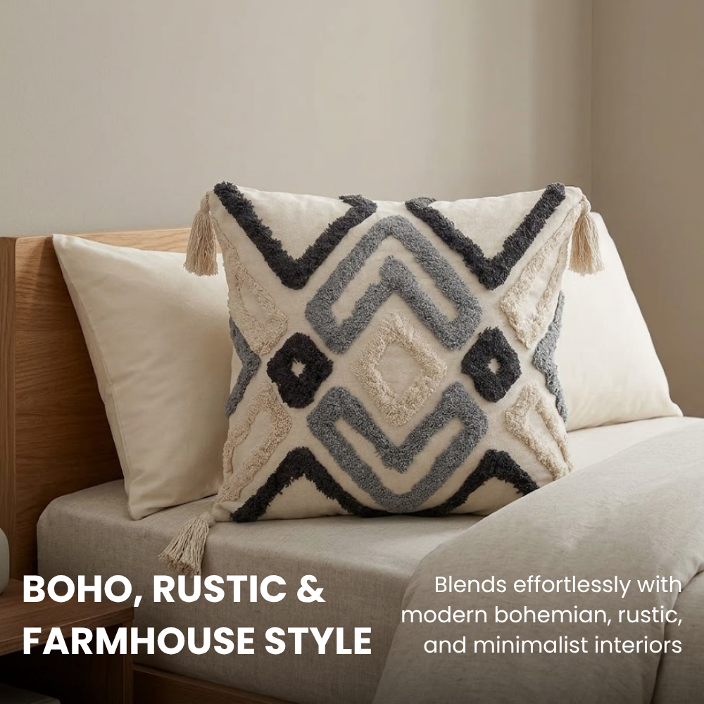 Cotton Tufted Cushion Covers Grey & White (Set of 4)