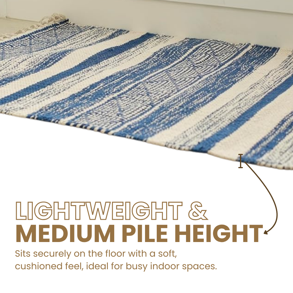 Blue Striped Cotton Chindi Rag Rug 60x90cm