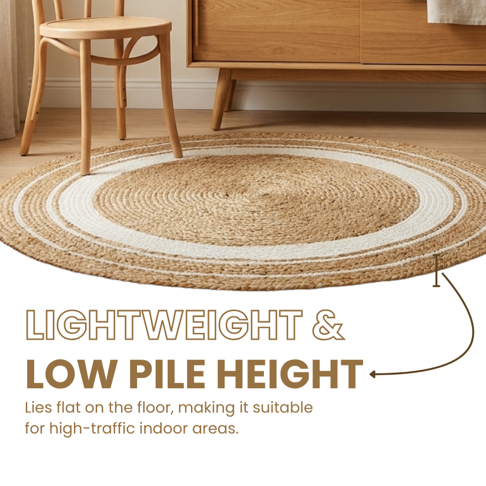 Handmade Natural Jute Boho Rug, Duck Egg Circle