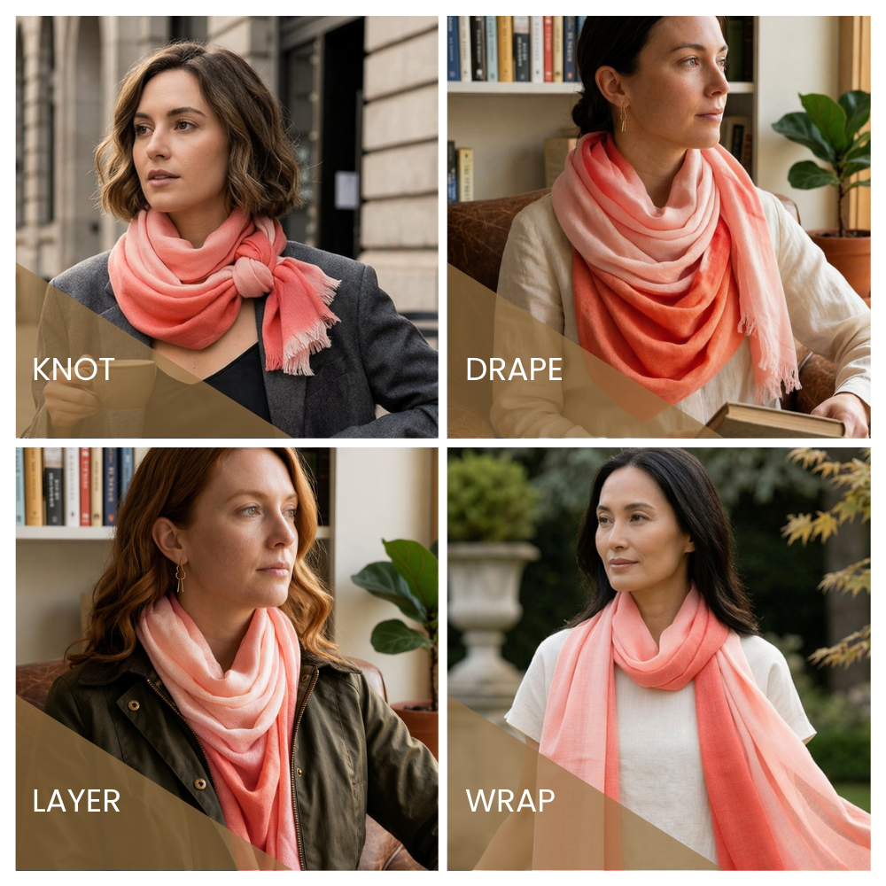 Peach & White Wool Ombré Scarf, Handloom