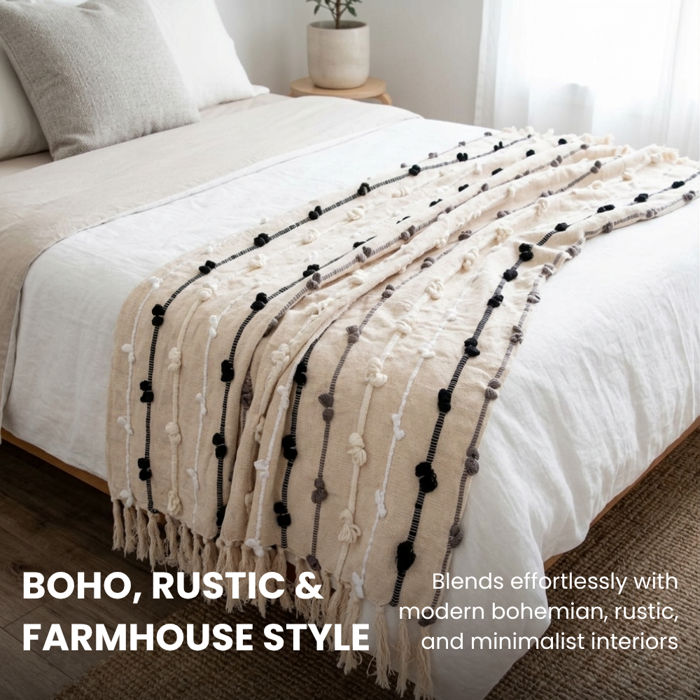 Classic Black & White Cotton Sofa Throw 50x60in