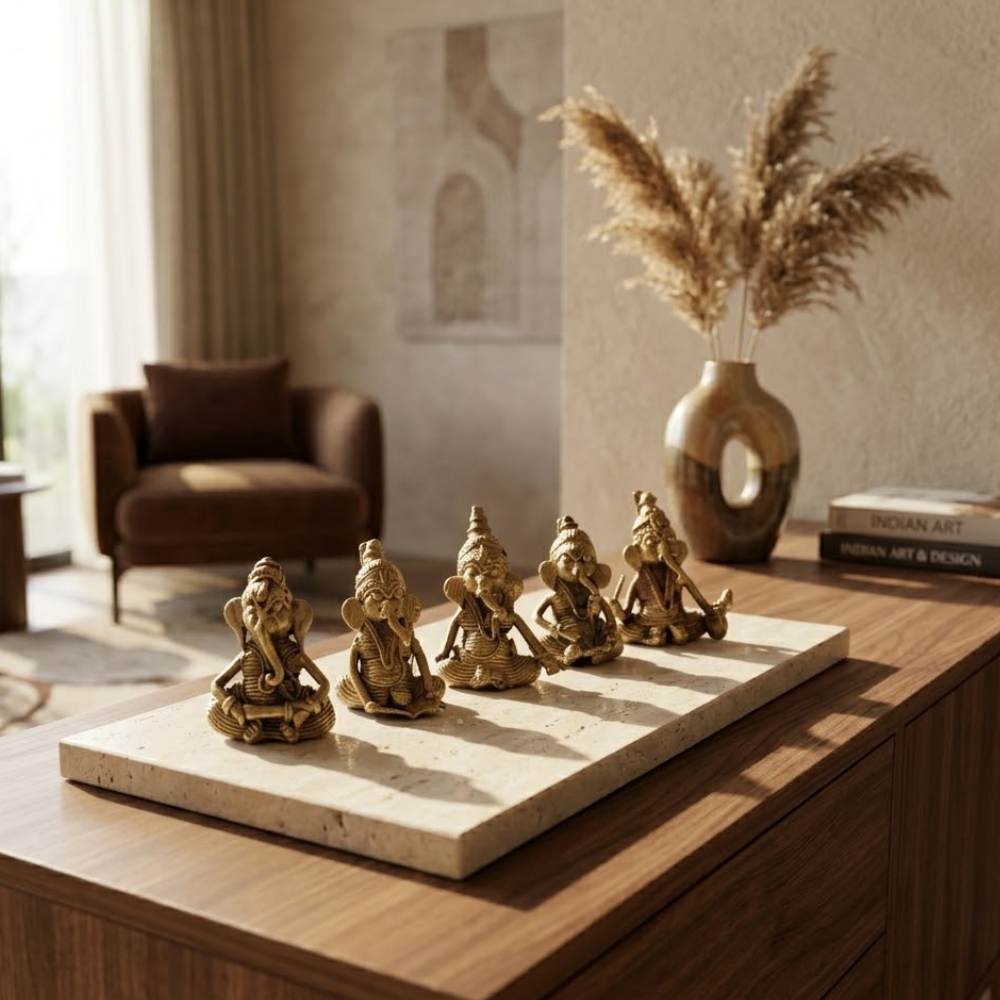 Handmade Brass Dhokra Tiny Ganesh Set of 5