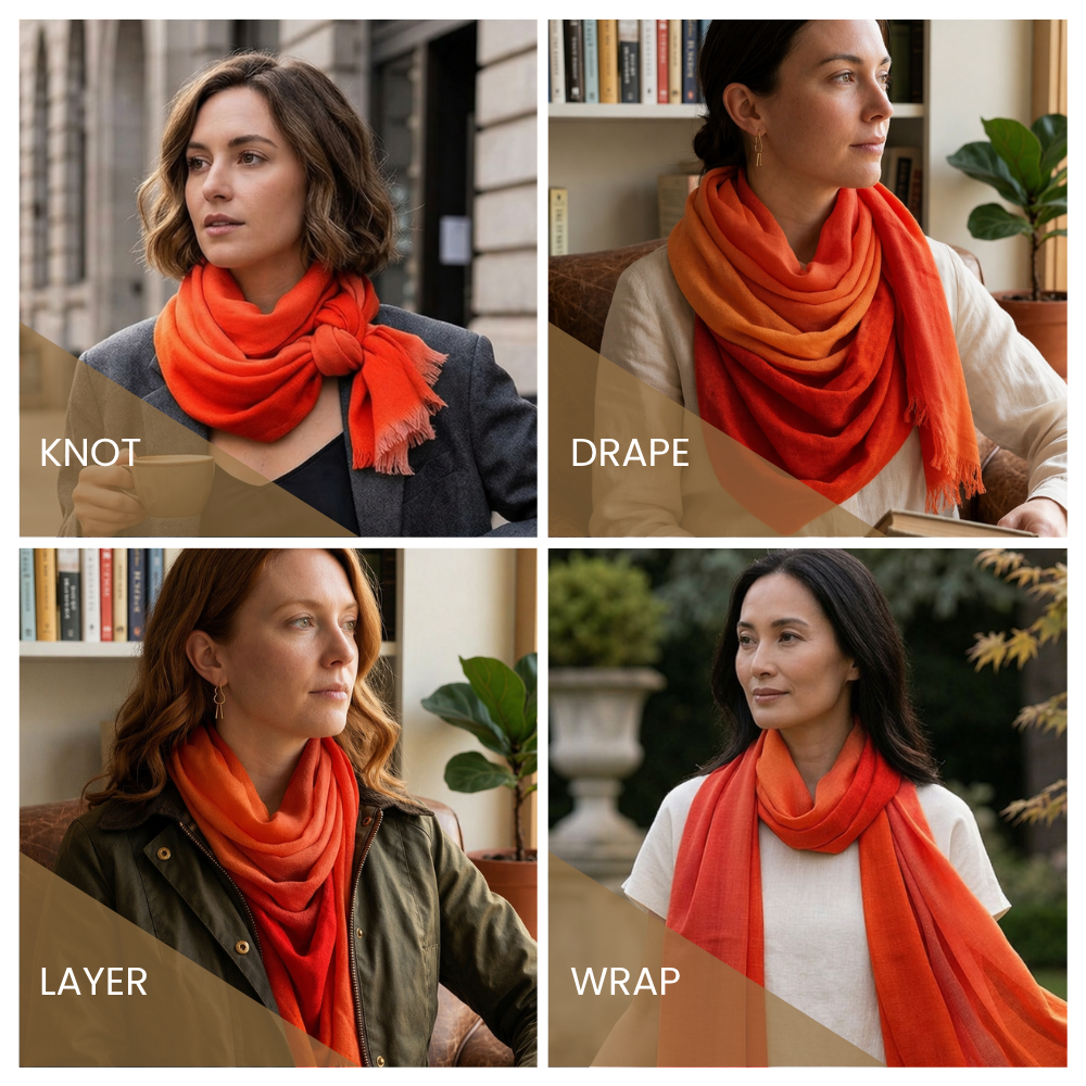 Orange & Red Wool Ombré Scarf, Handloom