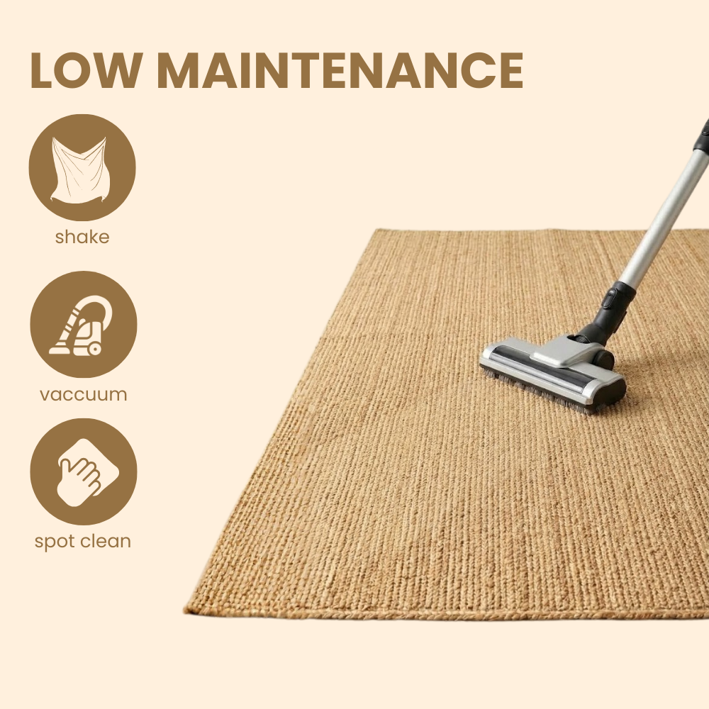 Vacuum cleaning a woven mat with cleaning tips on a beige background