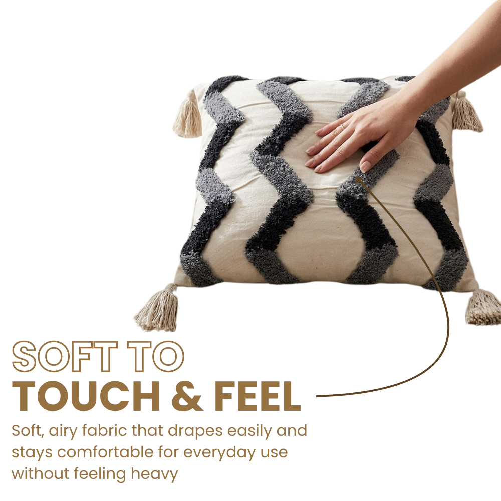 Cotton Tufted Cushion Covers Grey & White (Set of 4)