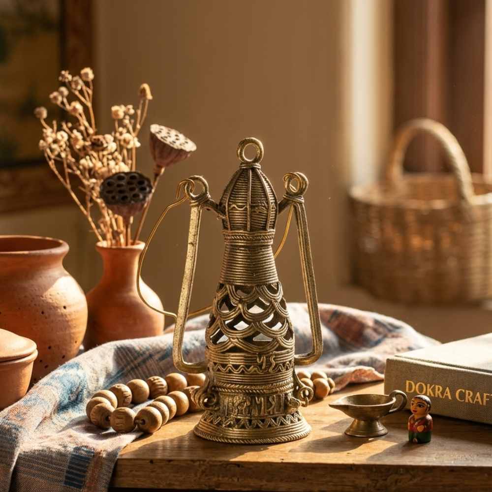 Handmade Dhokra Brass Vintage Style Lantern Showpiece from Ancient India