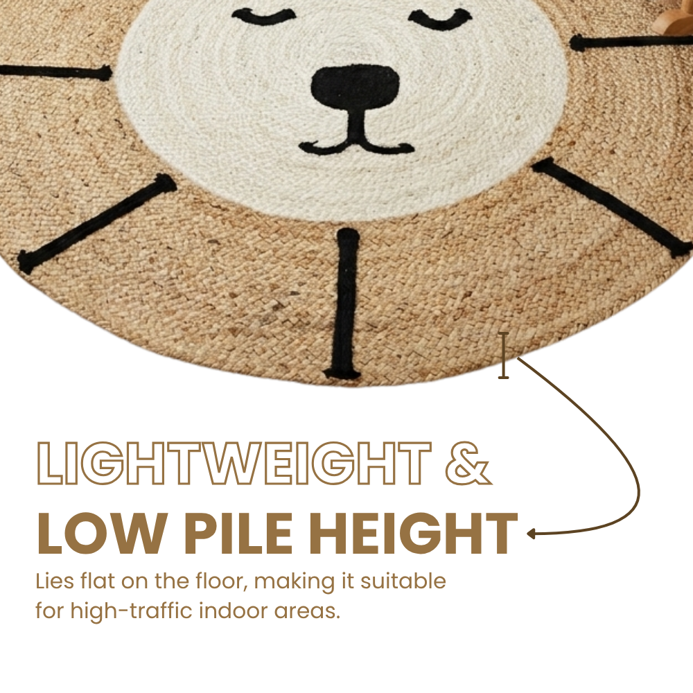 Kids Jute Lion Round Rug 90x90cm