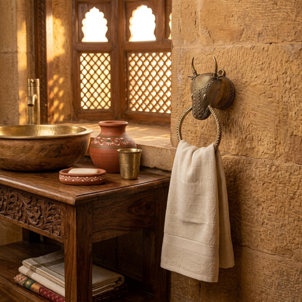 Vintage-Style Brass Bull Towel Holder