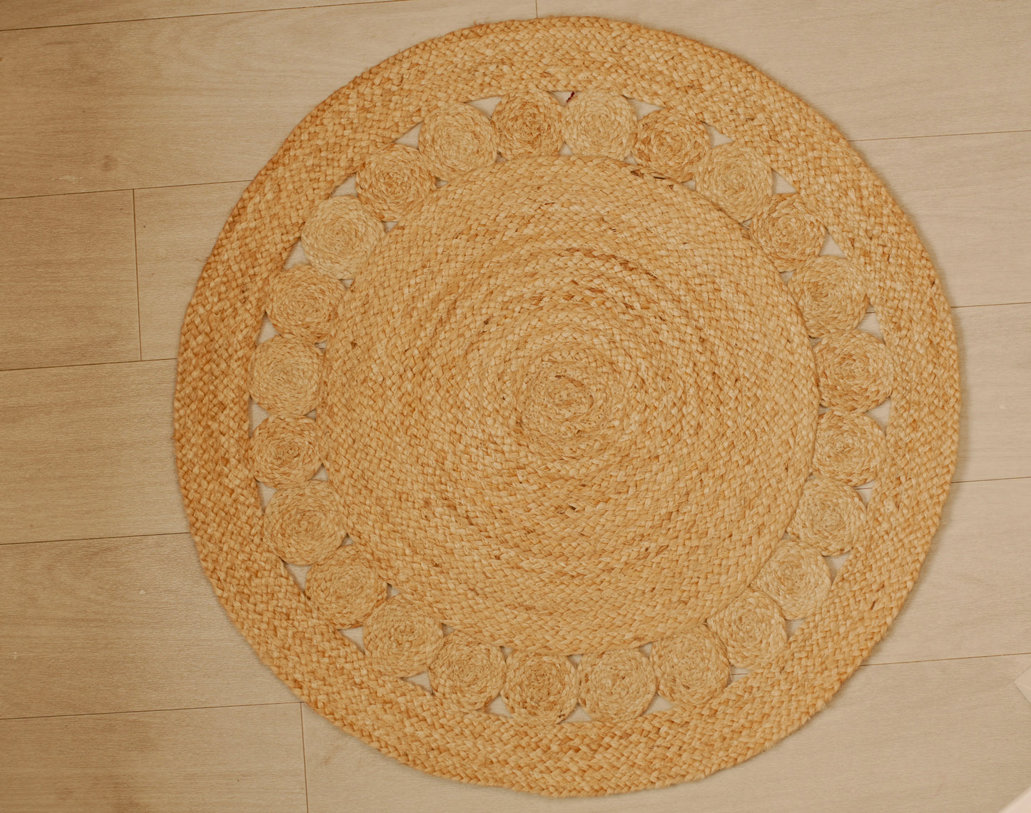 DivineHandicrafts Natural Beige Jute Area Rug - Handwoven, Round Shaped, Braided Design for Indoor Spaces - 80 cm Diameter