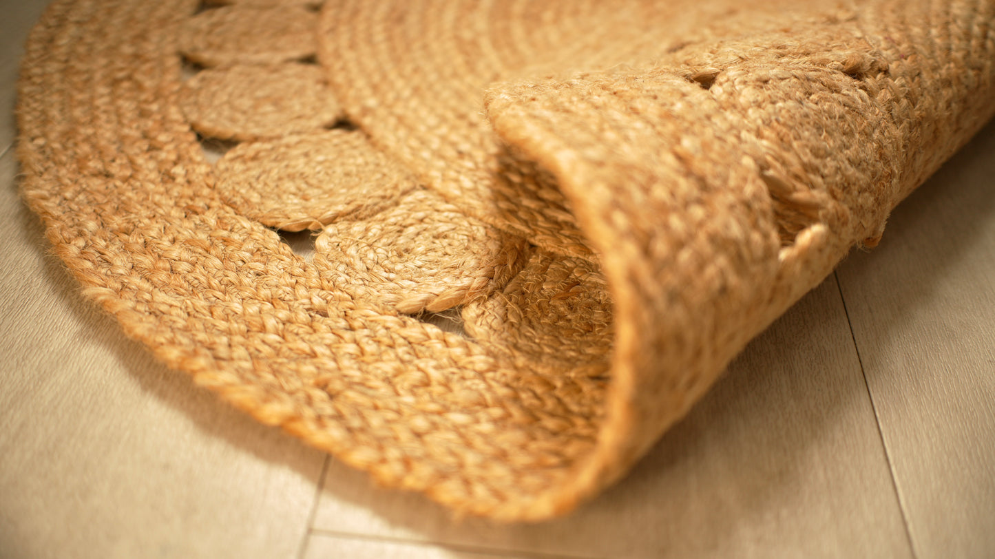 DivineHandicrafts Natural Beige Jute Area Rug - Handwoven, Round Shaped, Braided Design for Indoor Spaces - 80 cm Diameter
