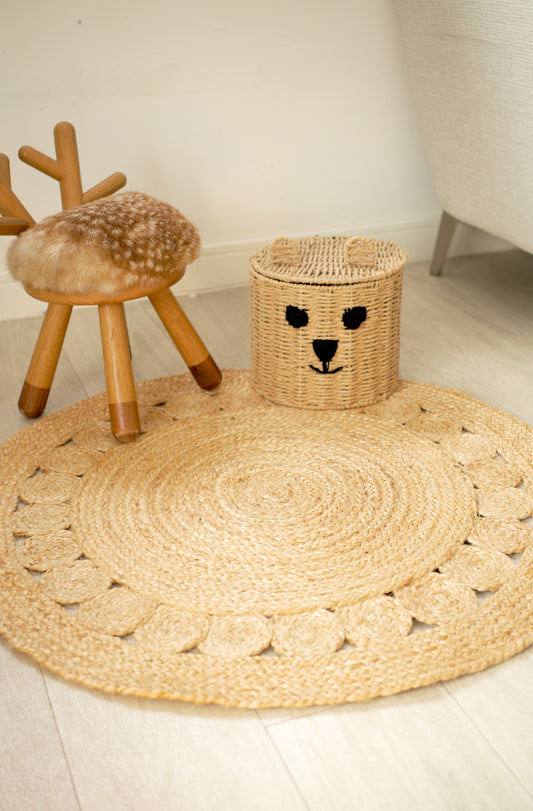 DivineHandicrafts Natural Beige Jute Area Rug - Handwoven, Round Shaped, Braided Design for Indoor Spaces - 80 cm Diameter