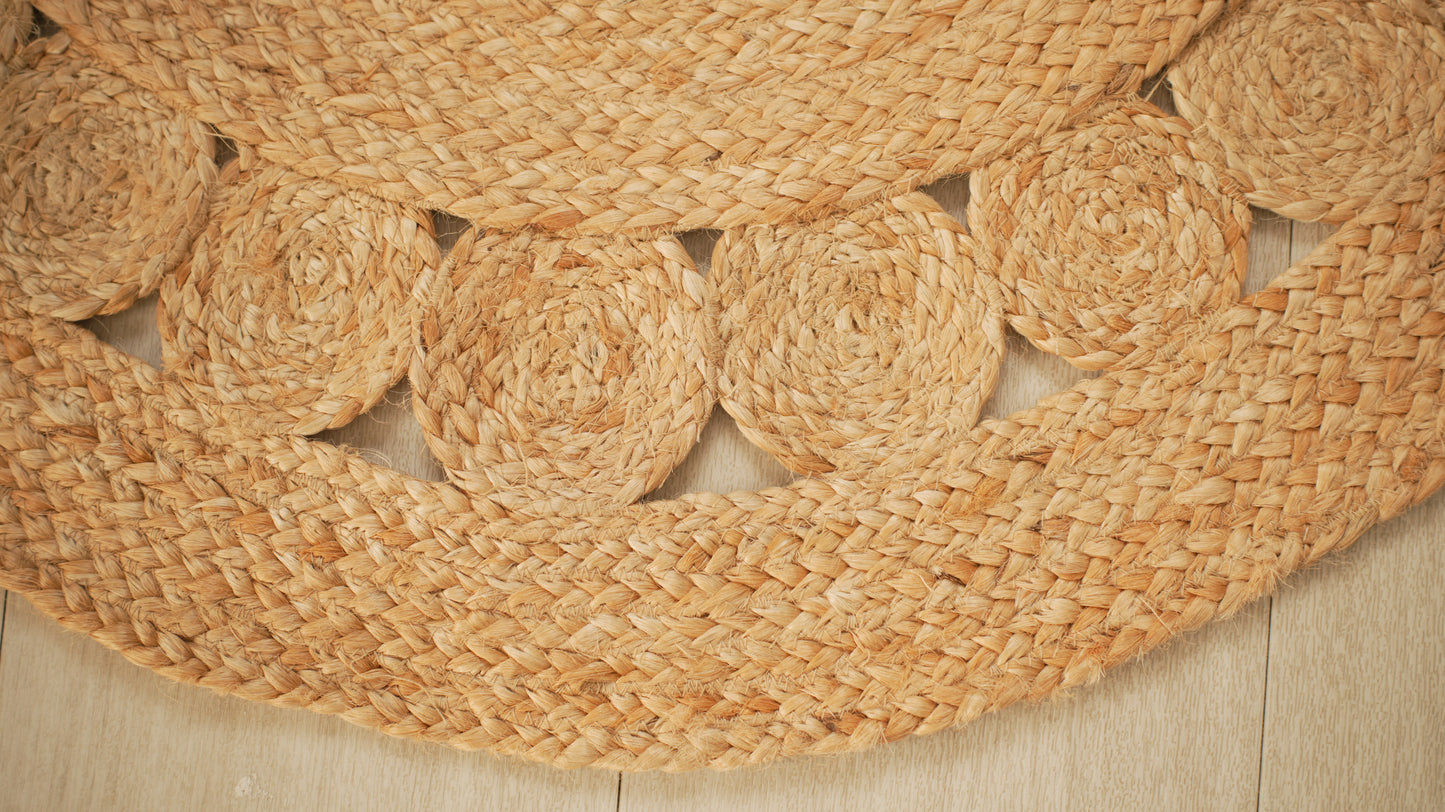 DivineHandicrafts Natural Beige Jute Area Rug - Handwoven, Round Shaped, Braided Design for Indoor Spaces - 80 cm Diameter
