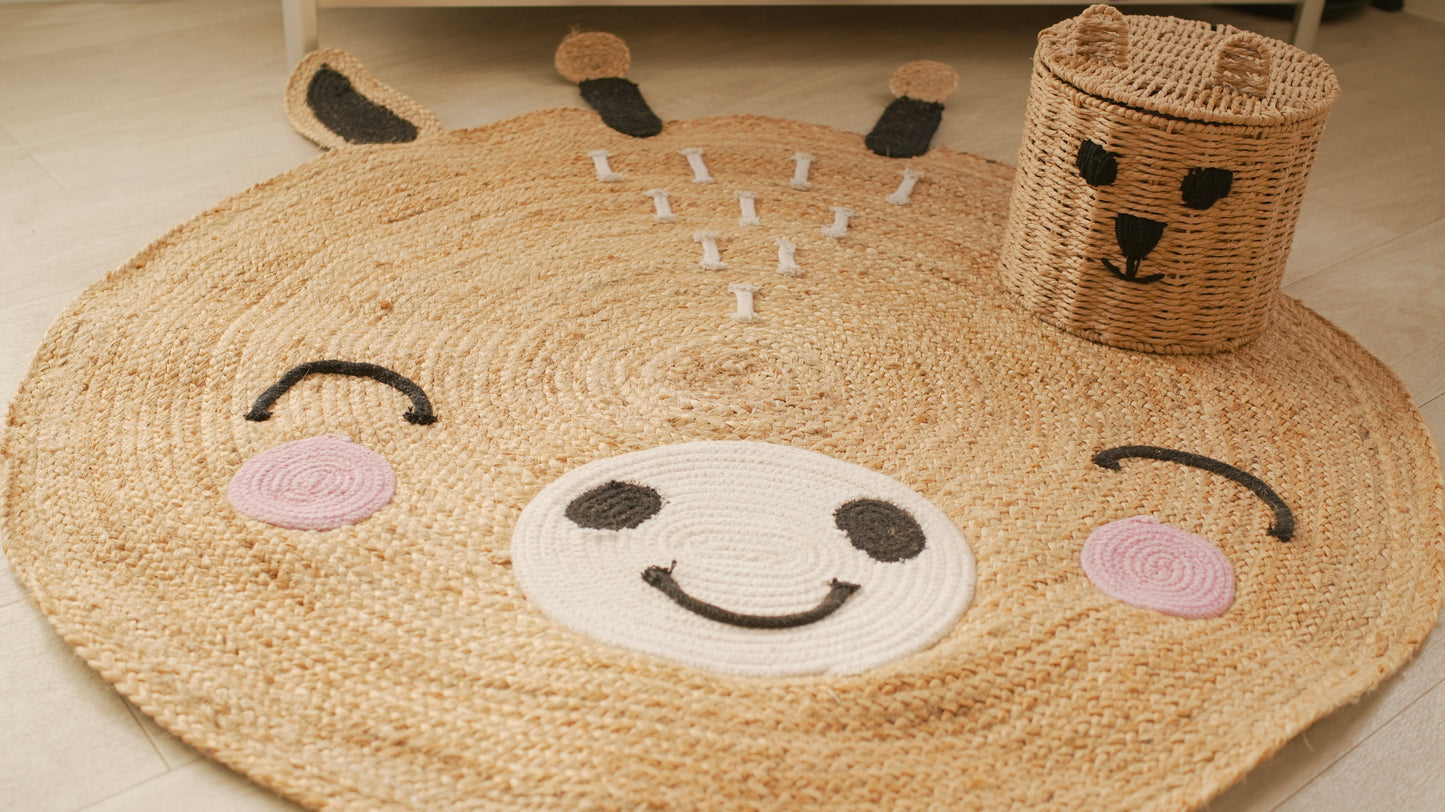 DivineHandicrafts Cute Natural Reindeer Designed Kids Handwoven Boho Area Rug for Nursery Bedroom Living Area