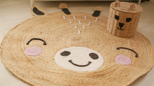 DivineHandicrafts Cute Natural Reindeer Designed Kids Handwoven Boho Area Rug for Nursery Bedroom Living Area