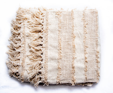 Beige Striped Cotton Sofa Throw 50x60in