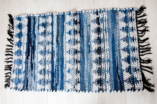 Blue Printed Chindi Rag Rug
