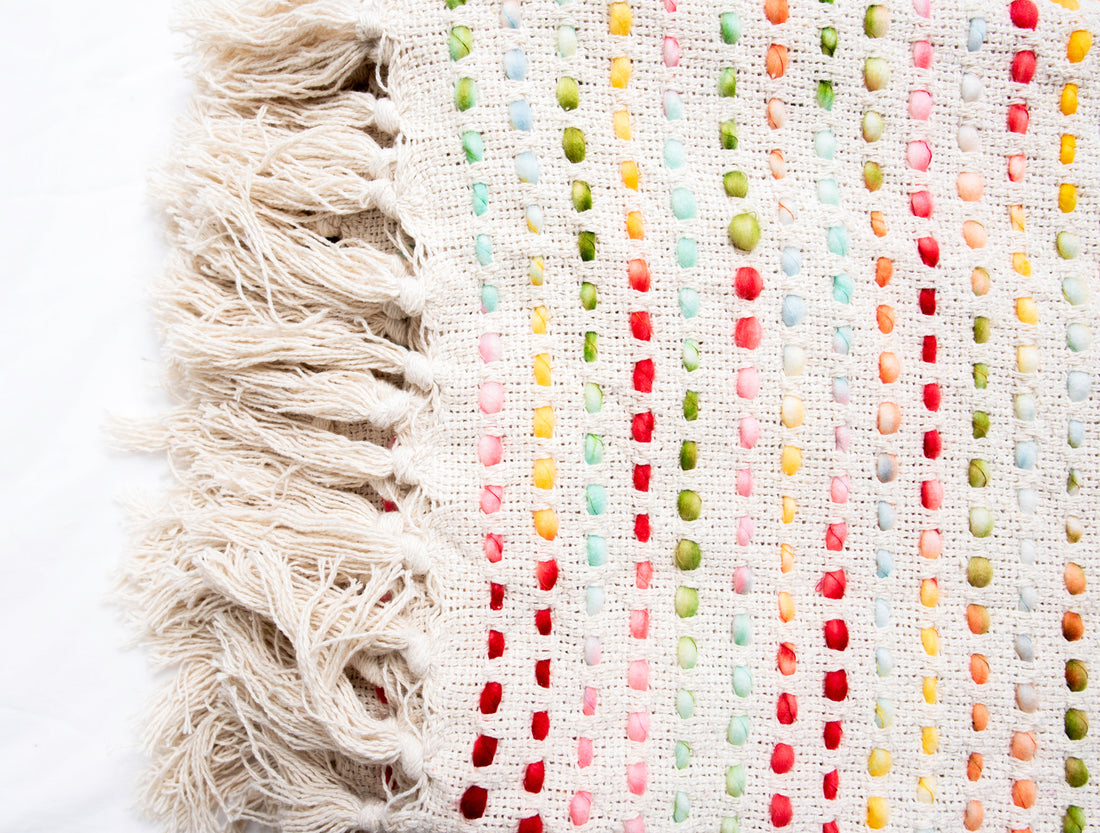 Soft woven blanket with colorful plaid stitching