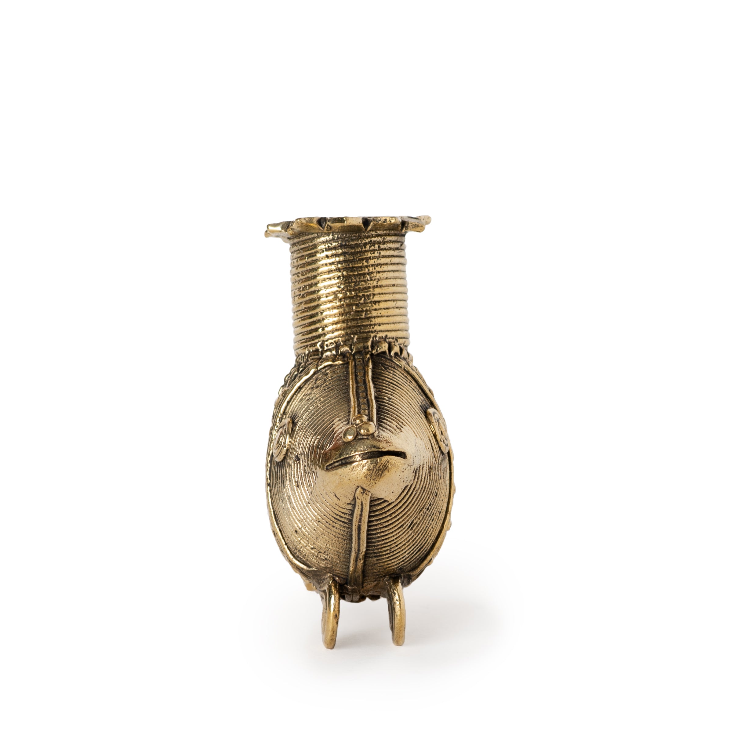 This item is a Dhokra art fish candle stand handcrafted by tribal artisans using the ancient lost-wax casting technique. 