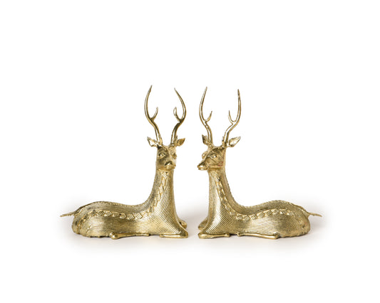 Handmade Brass Sitting Deer Pair, Dhokra Brass Decor, Showpiece, Vastu, Pack of 2